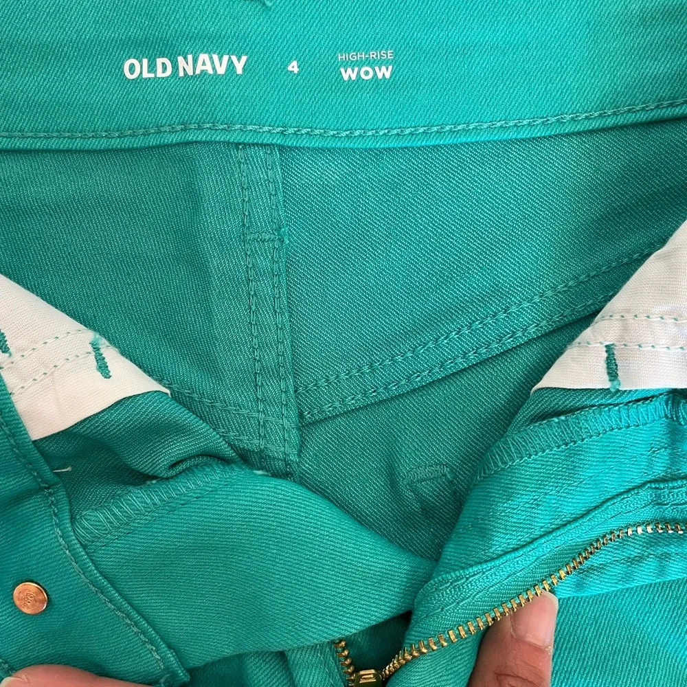Teal High Rise Jean Shorts - Picture 4 of 7